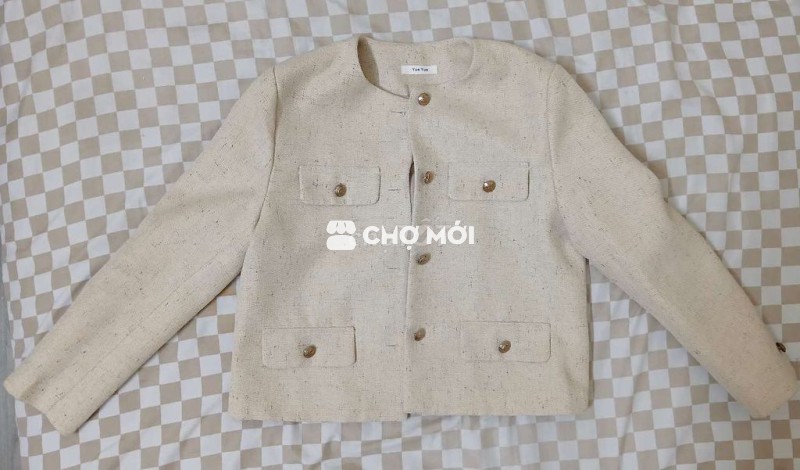 Áo khoác nữ Yue Yue vải tweed kem