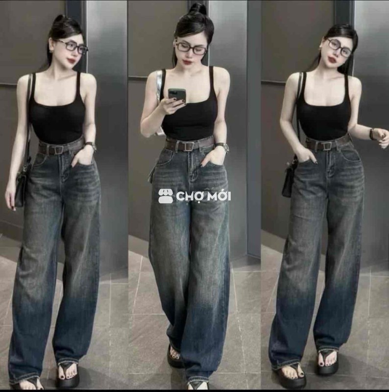 Quần jeans nữ vải mềm ống rộng size S-M