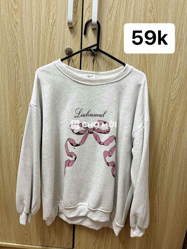 Áo sweater nữ Xám nơ hồng Oversize