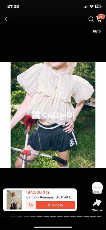 Áo kiểu Remmus Icy Top Nữ size L Trắng Mới 100%