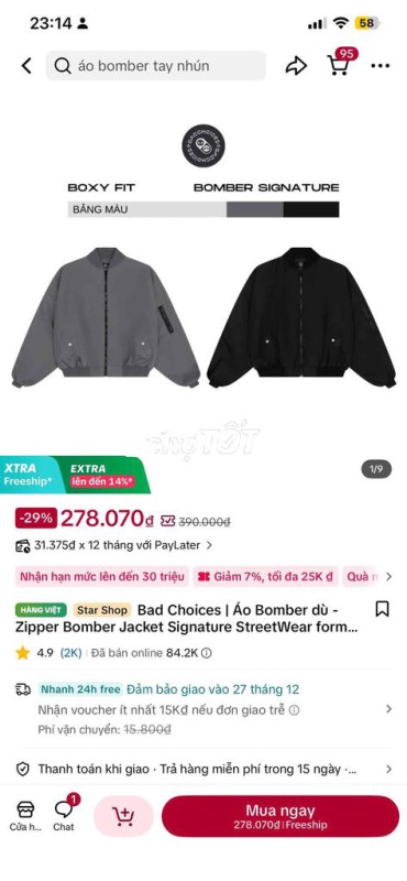 Áo khoác bomber Bad Choices Unisex Dù size M