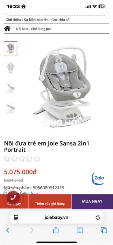 Nôi đưa Joie Sansa 2in1 Portrait Xám