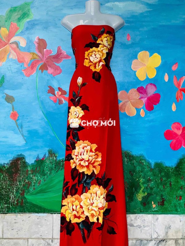 Áo dài Nữ Đỏ Hoa Tết