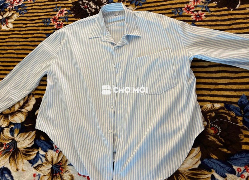 Áo sơ mi Oldschool Xanh sọc trắng Freesize