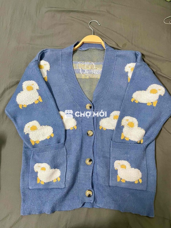 Áo khoác cardigan nữ len xanh dương