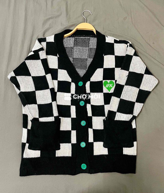 Áo khoác cardigan nữ len kẻ caro