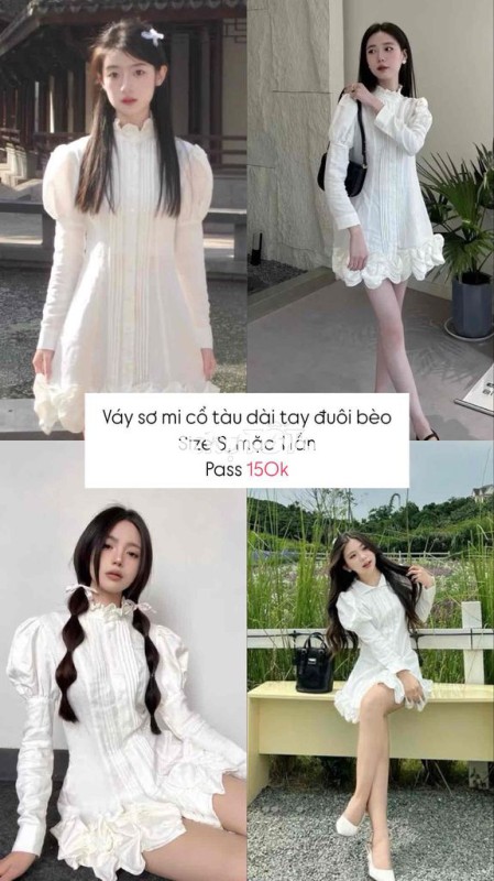 Váy sơ mi Nữ Trắng Dài tay size S
