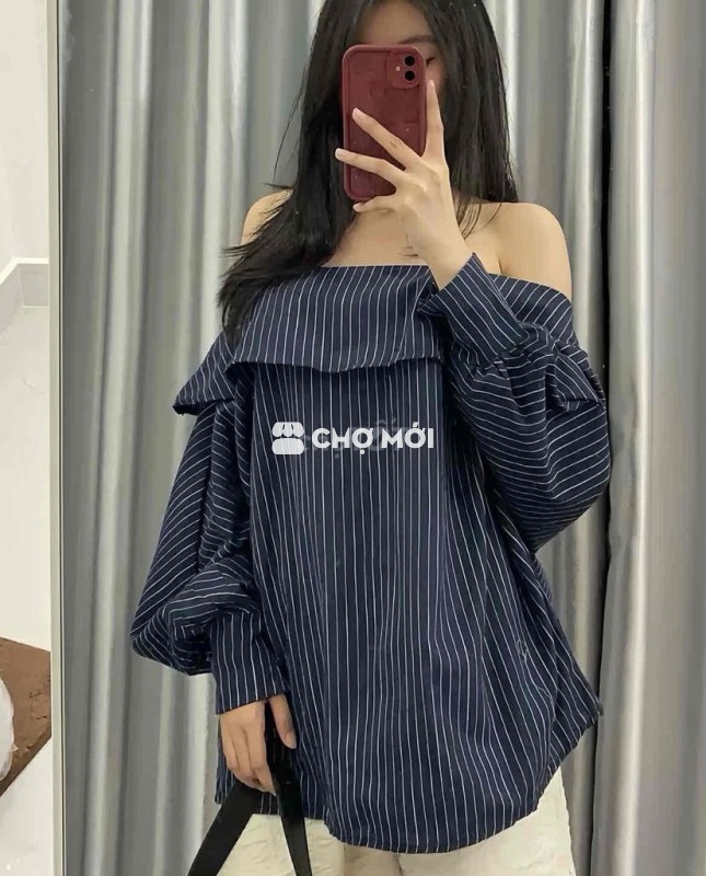 Áo kiểu nữ Xanh đen Kẻ sọc