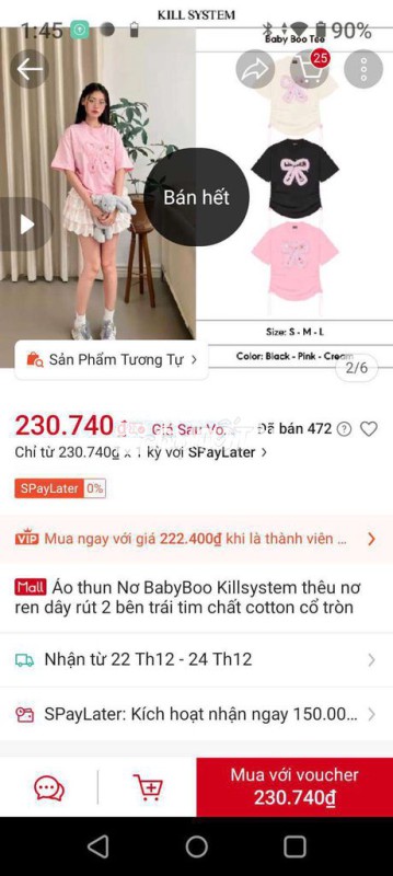 Áo thun Killsystem BabyBoo Nữ Cotton Cổ tròn