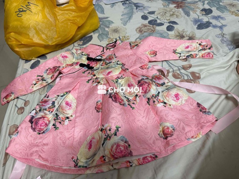 Đầm Nữ Vải Hồng Họa tiết Hoa