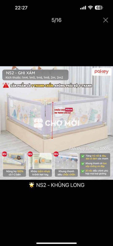 thanh chắn giường 2m2 và 2m
