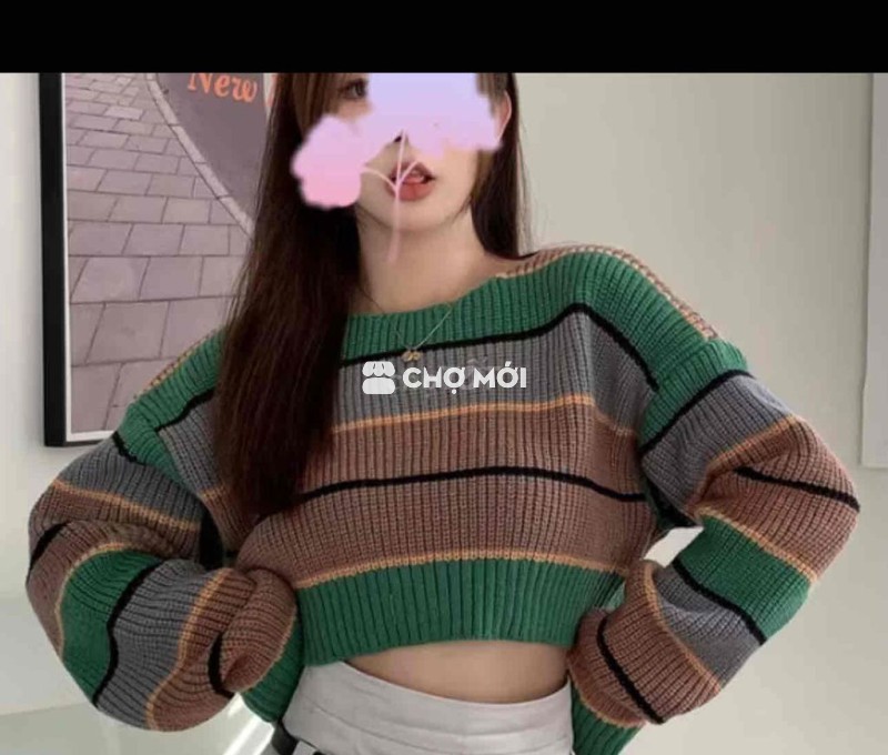 Áo len nữ len đa sắc sọc ngang