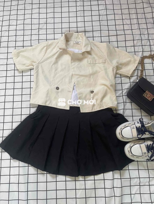 Áo blazer croptop Nữ Kem