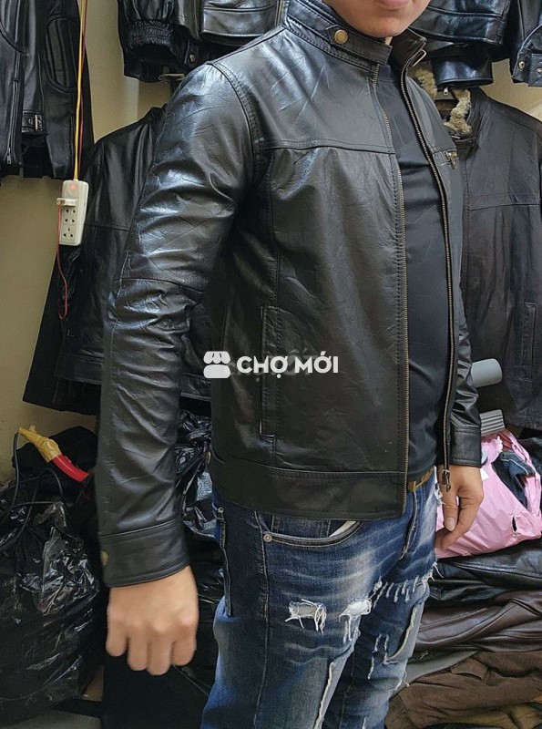 Áo khoác da nam da bò Đen size 50 55kg