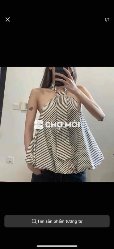 Áo kiểu nữ cổ yếm kẻ sọc Free size