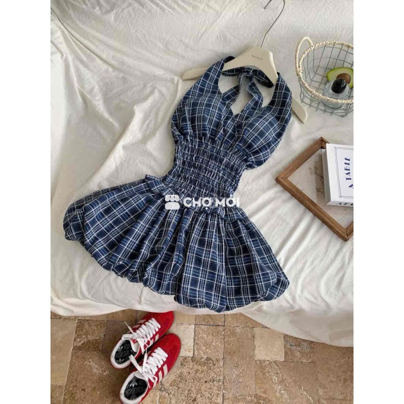 Đầm Nữ Vải mềm mại Xanh caro