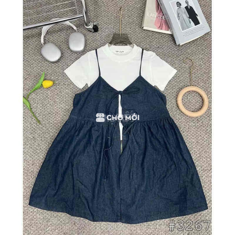 Đầm yếm Jean nữ xanh đậm