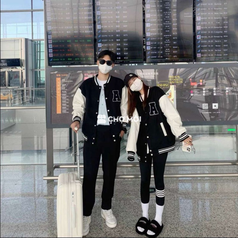 ÁO KHOÁC NỈ BOMBER NỮ NAM THÊU NỔI CHỮ A