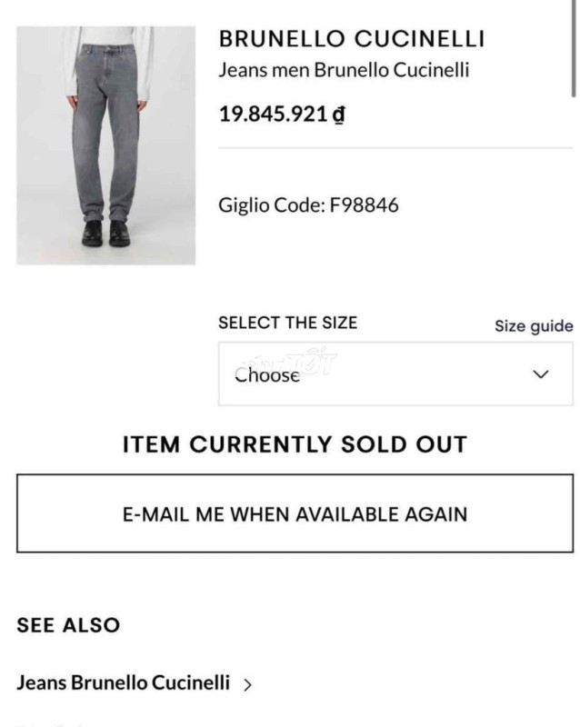 Quần jeans nam Brunello Cucinelli size 30