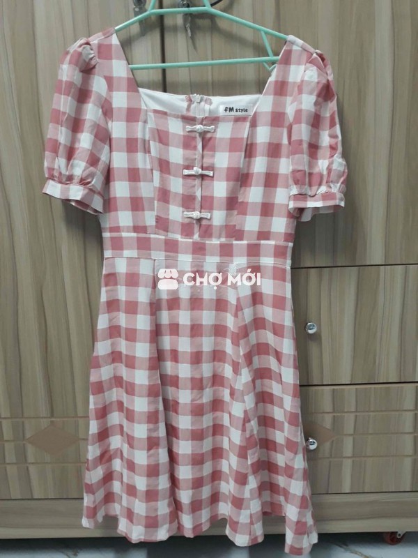 Đầm Nữ FM Style Hồng trắng Kẻ caro