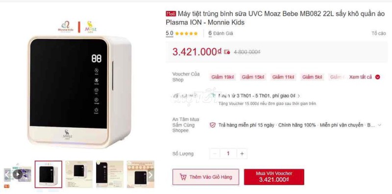 Máy tiệt trùng Moaz Bebe MB082 Trắng 22L