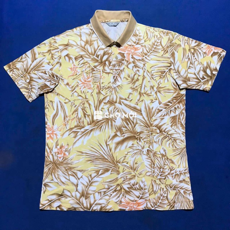 Áo polo nam Vải hoạ tiết lá