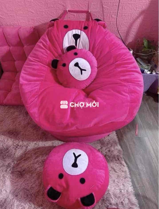 Ghế lười hình Gấu Hồng Vải nhung