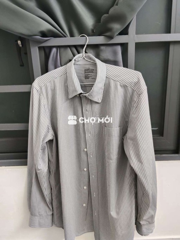 Áo sơ mi Muji Nam L Xám sọc trắng