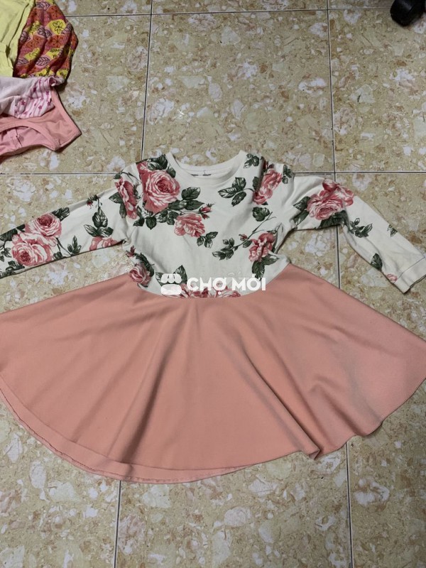 Váy Nữ Nỉ da cá Hoa hồng Hồng Trắng