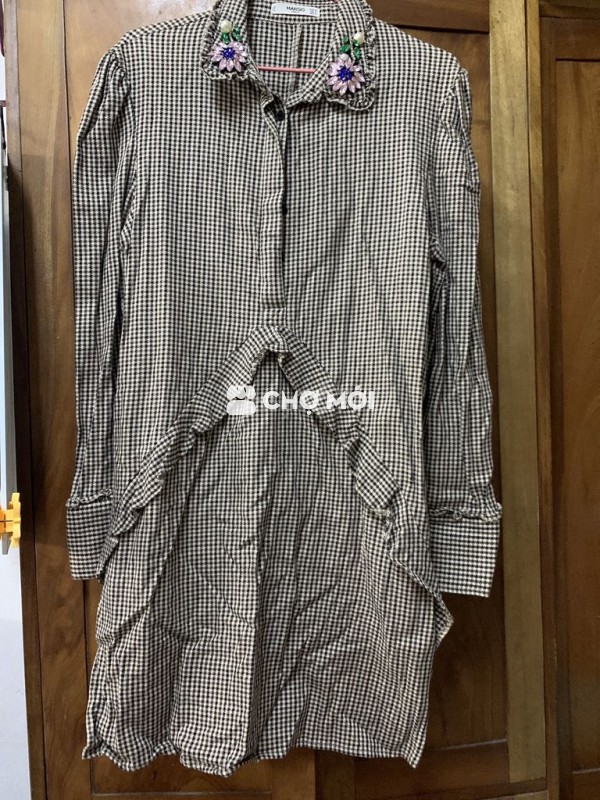 Váy Mango nữ size M Nâu kẻ