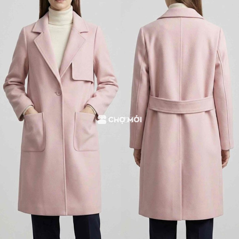 Áo khoác dạ nữ dáng dài Hồng ruốc