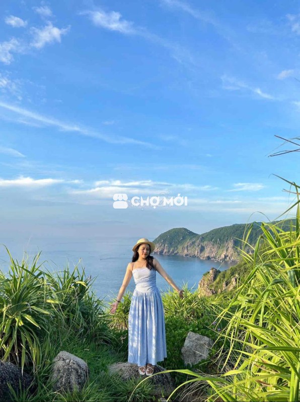 Váy đi biển nữ xanh dương kẻ sọc size M