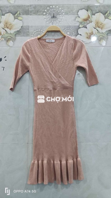 Đầm len đuôi cá nữ hồng nhạt M