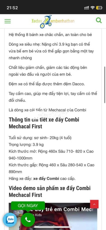 Pass xe đẩy Combi Mechacal First còn sử dụng tốt