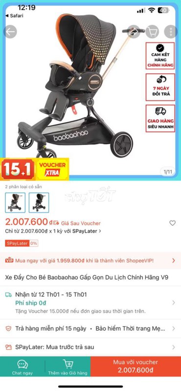 Xe đẩy 2 chiều cho bé hiệu Baobaohao V9