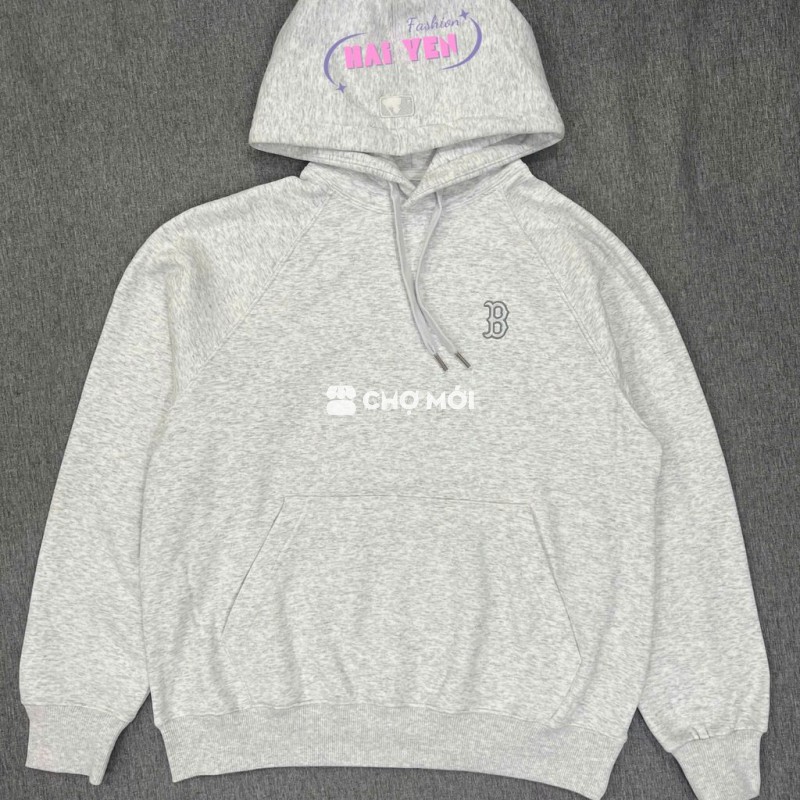 Áo Hoodie MLB basic Cotton Xám trắng Unisex