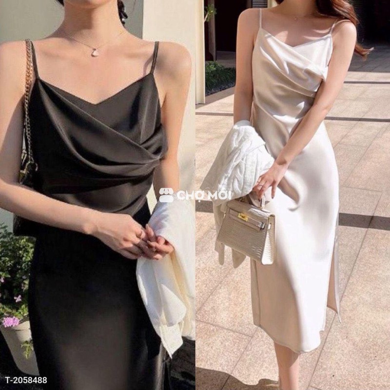 ĐẦM XOÈ LỤA 2 DÂY CỔ ĐỔ - DT1644 TTS