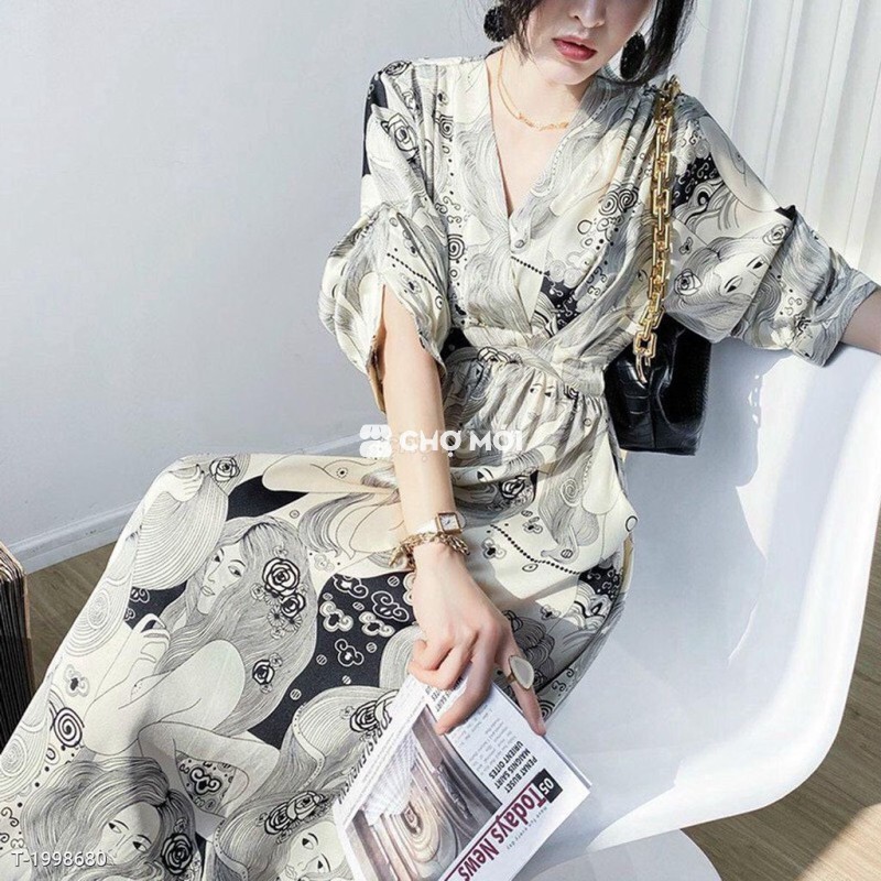 ĐẦM XÒE HỌA TIẾT CÔ GÁI CAO CẤP - DT1604 TTS