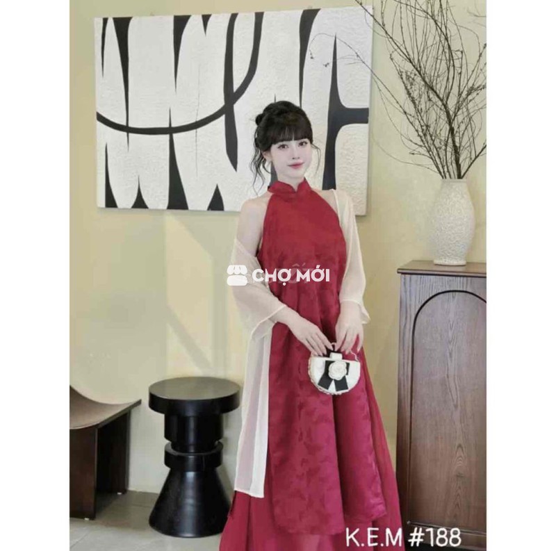 Áo Dài cổ yếm kèm khoác lưới