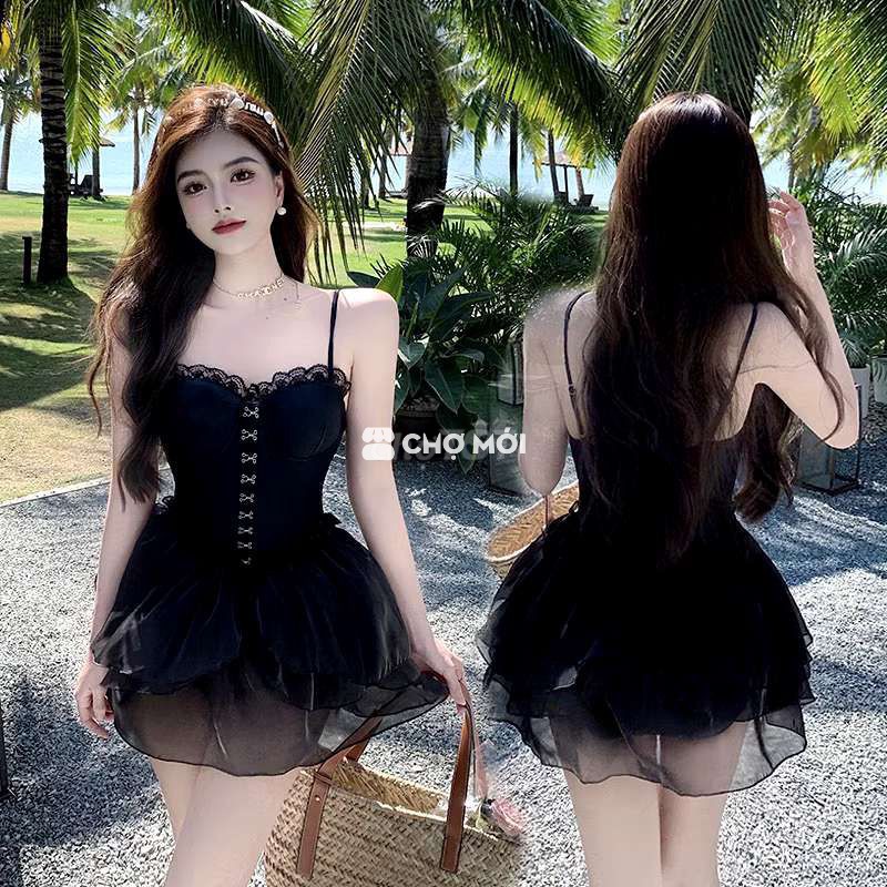 Tặng bikini 1 mảnh dáng váy xòe corset tiểu thư