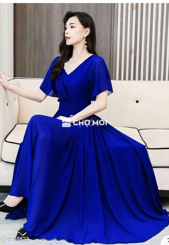 ĐẦM MAXI CỔ XẾP LI XANH BÍCH - DT1728 TTS