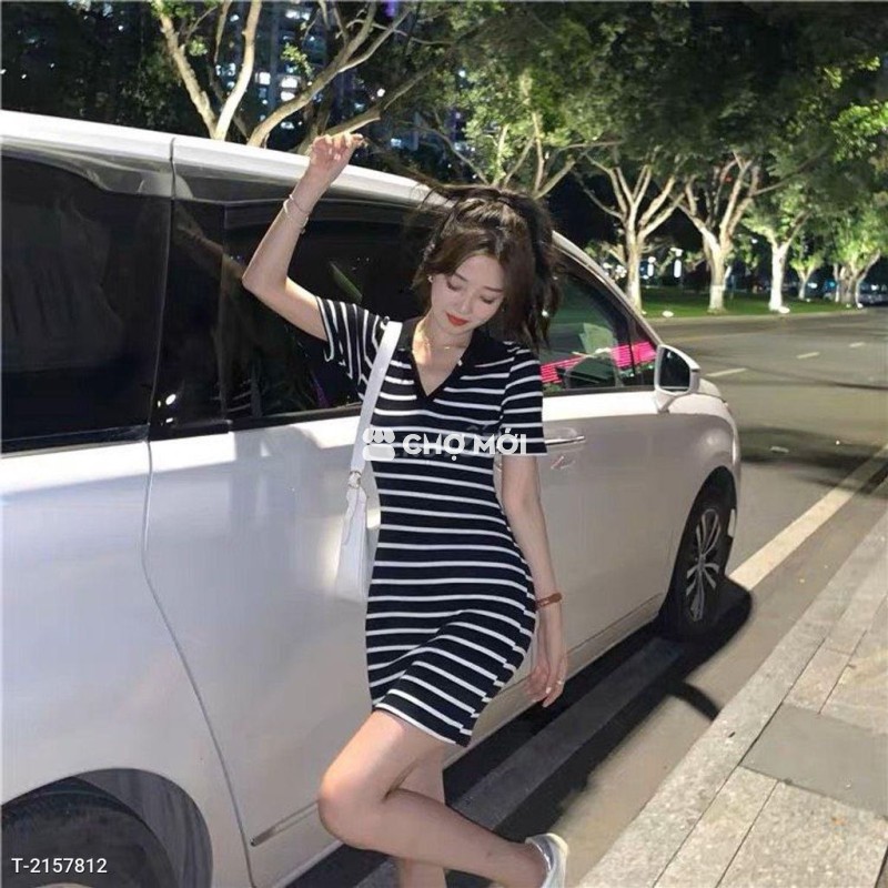 ĐẦM SỌC CỔ SƠ MI ĐEN - DT1727 TTS