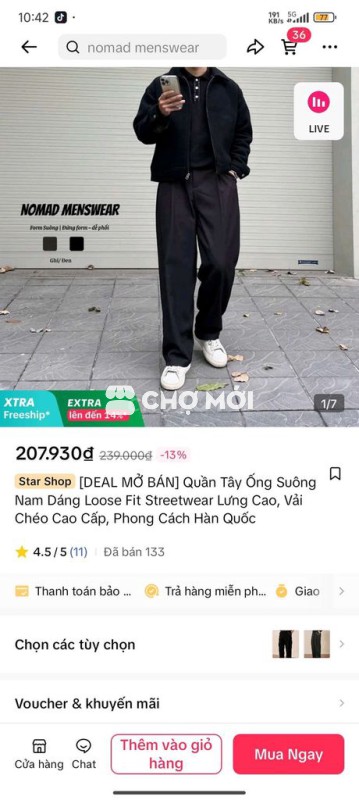 Quần tây nam Nomad Menswear ống suông XL