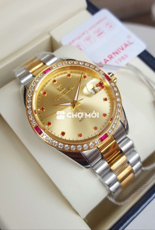 Đồng Hồ Nam Máy Cơ Mặt Vàng Champange Cực Sang