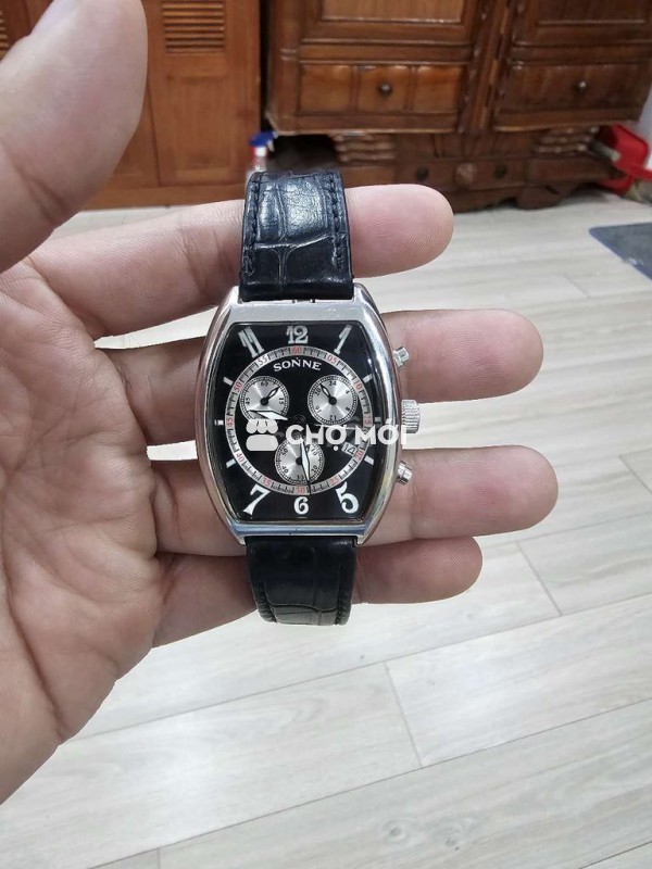 Đồng hồ Sonne hàng Nhật Nam Da Đen mới 32mmx43mm