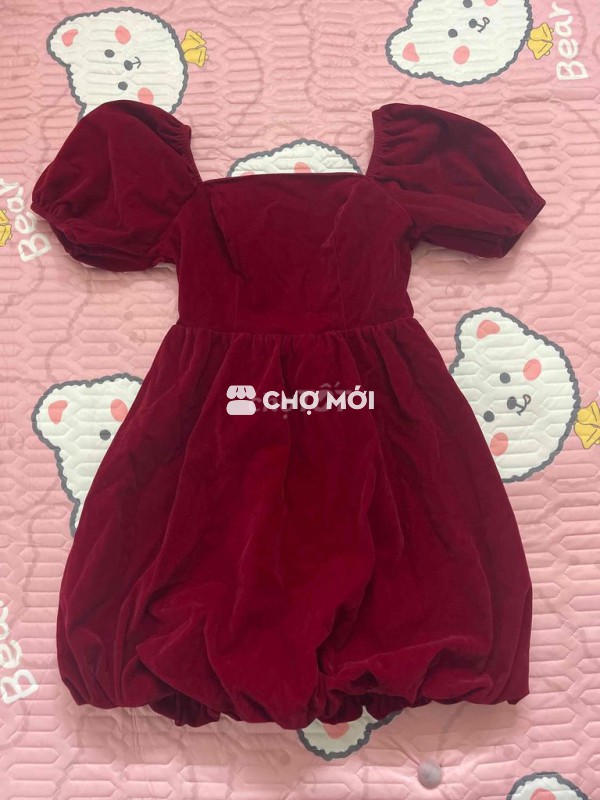 Váy Nhung Nữ Cổ vuông