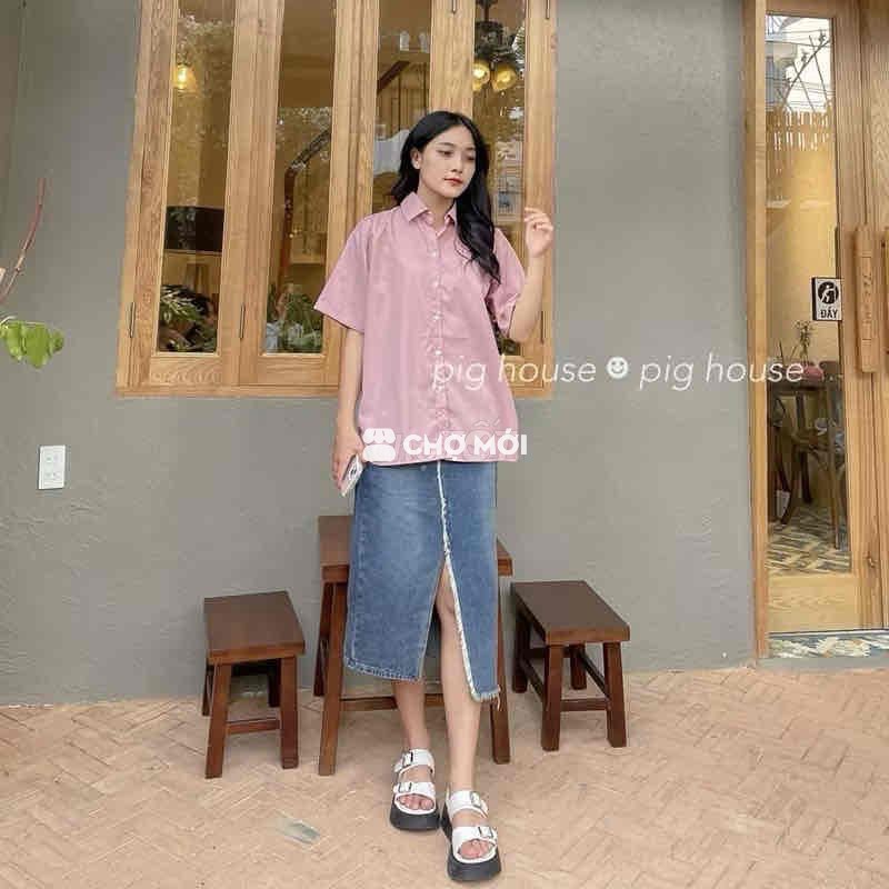 Áo sơ mi nữ hồng pastel