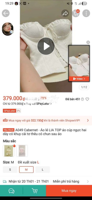 Áo cúp ngực LIA TOP A049 Nữ Trắng M