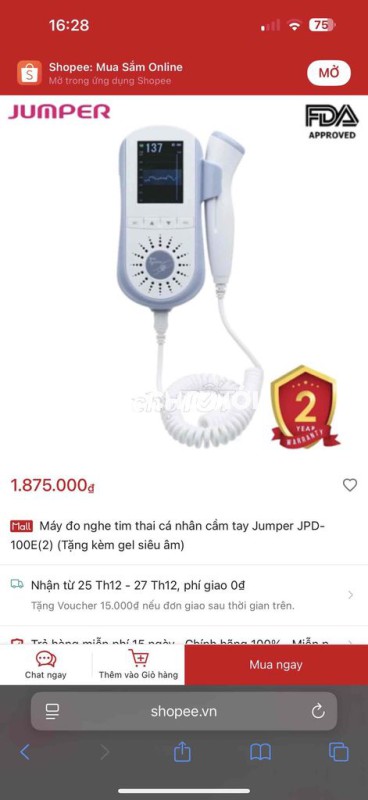 Máy đo tim thai Jumper JPD-100E(2) Trắng