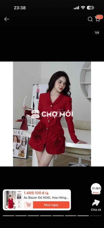 Pass Áo Blazer Đỏ NOEL Hoa Hồng Công Sở Thiết Kế